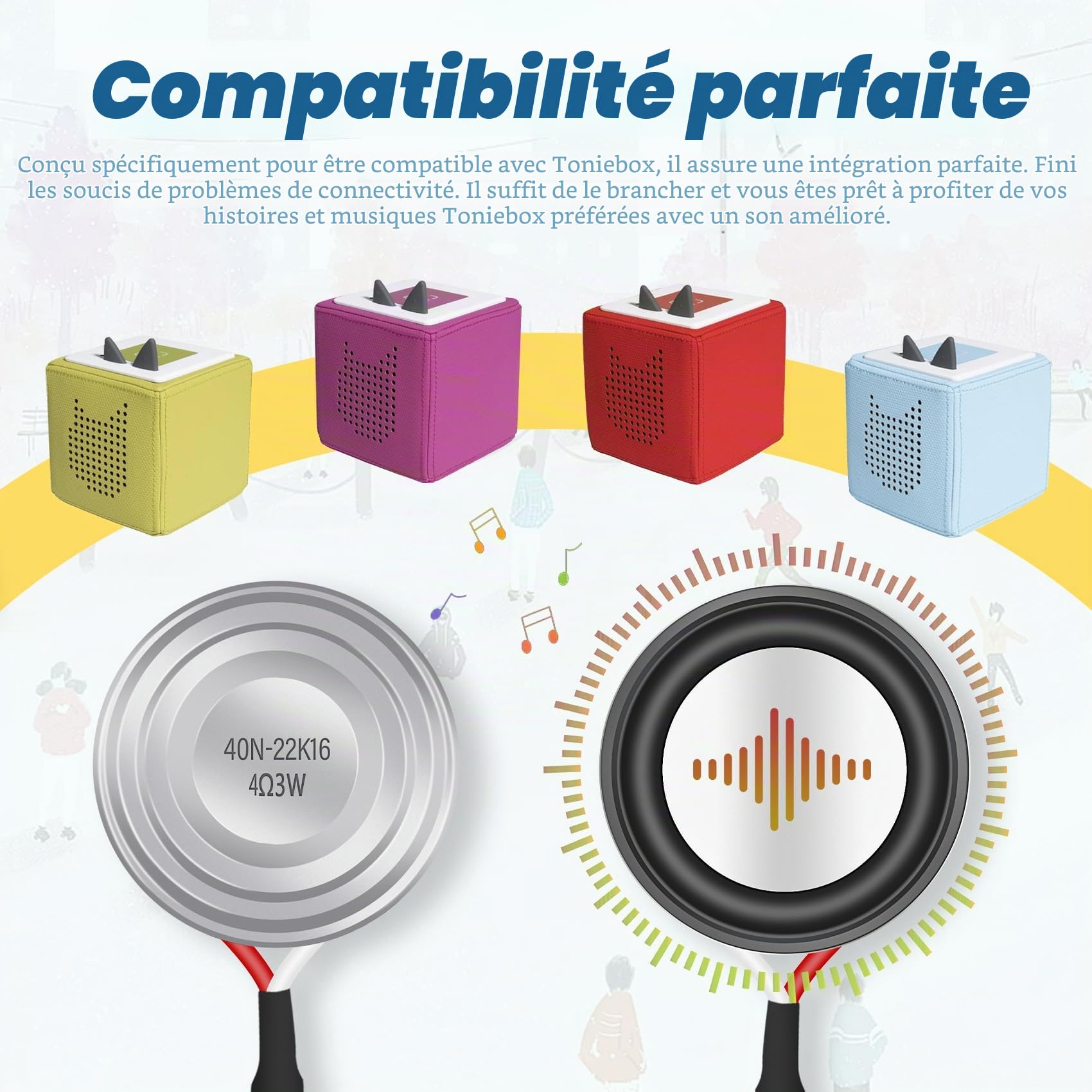 Haut-parleur de rechange, 4 Ω, 3 W, compatible avec le lecteur audio Toniebox, 40 mm, kit d'accessoires de réparation - Boîte à musique encastrable - Pièces de rechange avec tournevis pour