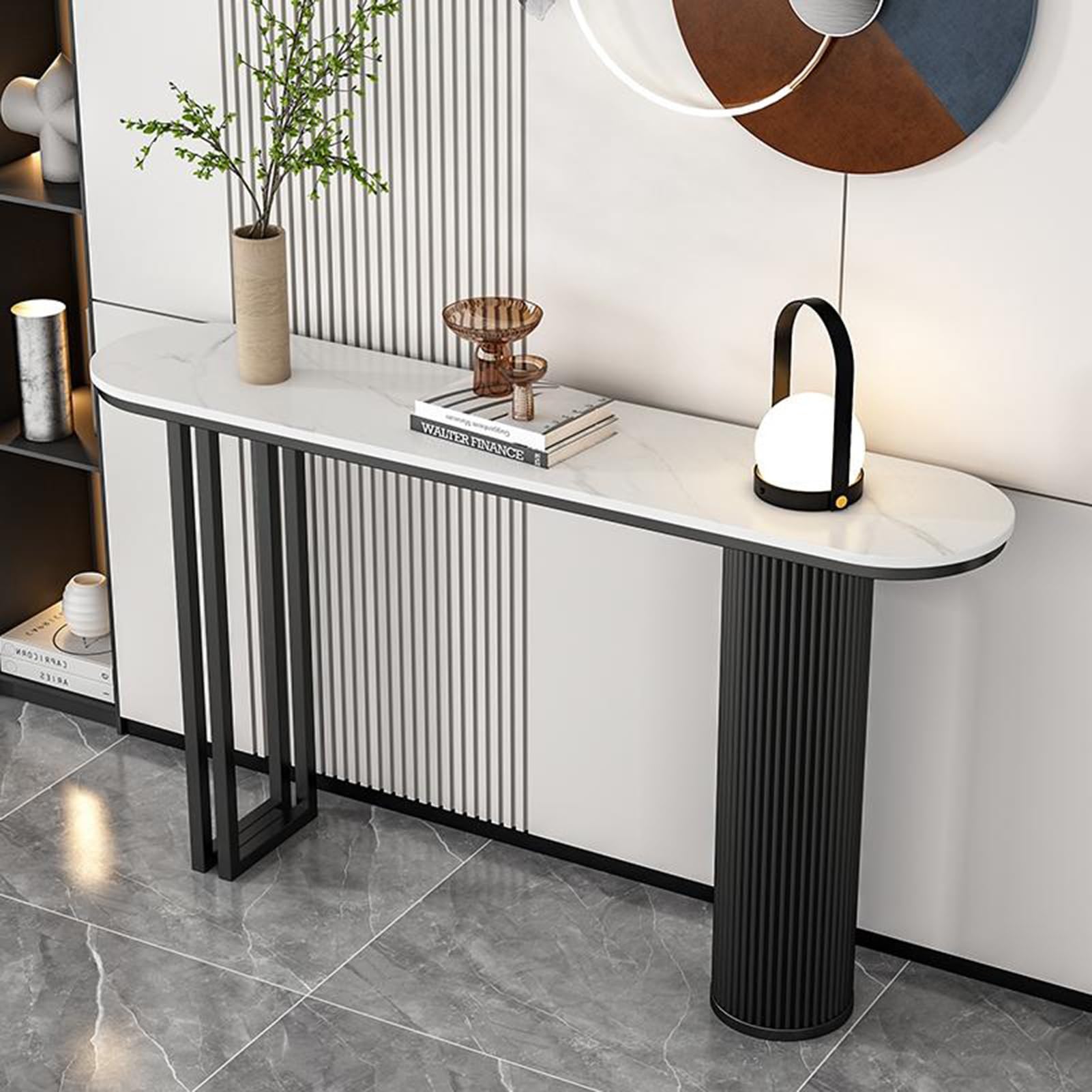 Mesa consola estrecha para recibidor, mesa de recibidor moderna con patas metálicas geométricas, mesas auxiliares, mesa de recibidor con espacio de almacenamiento, mesa de recibidor rústica para pas