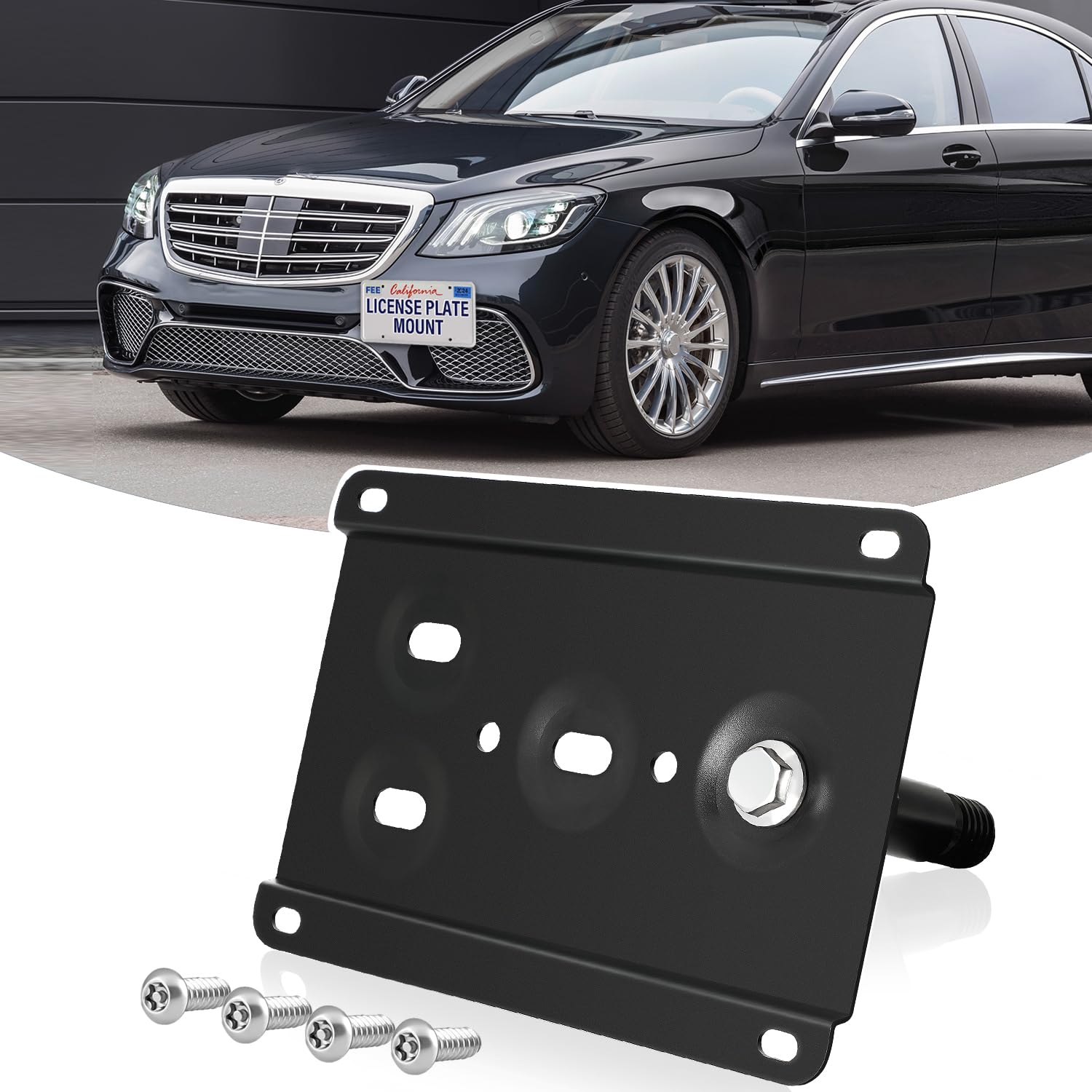 License Plate Holder Front License Plate Bracket No Drill Tow Hook Mount Anti-Theft License Plate Frame Compatible with Mercedes-Benz AMG S Class,-