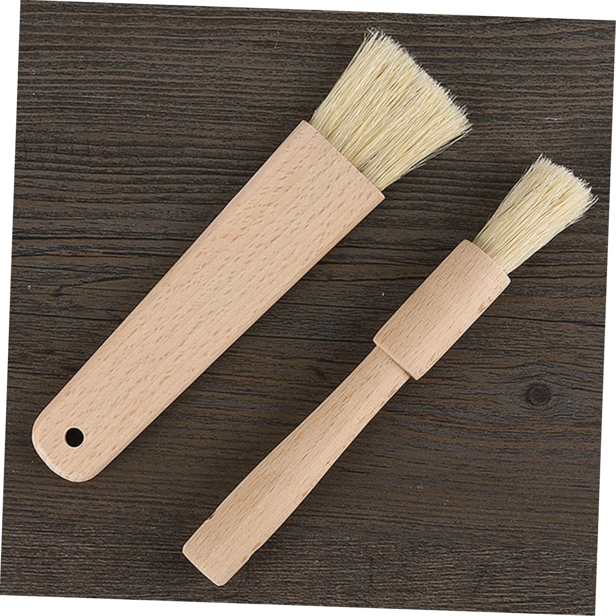 SOLUSTRE 2Pcs Kitchen Grill Oil Pastry Brush with Boar Bristles and Beech Handle Round Flat Baking Tools for Cooking Grilling and Bbq for Marinades and Sauces