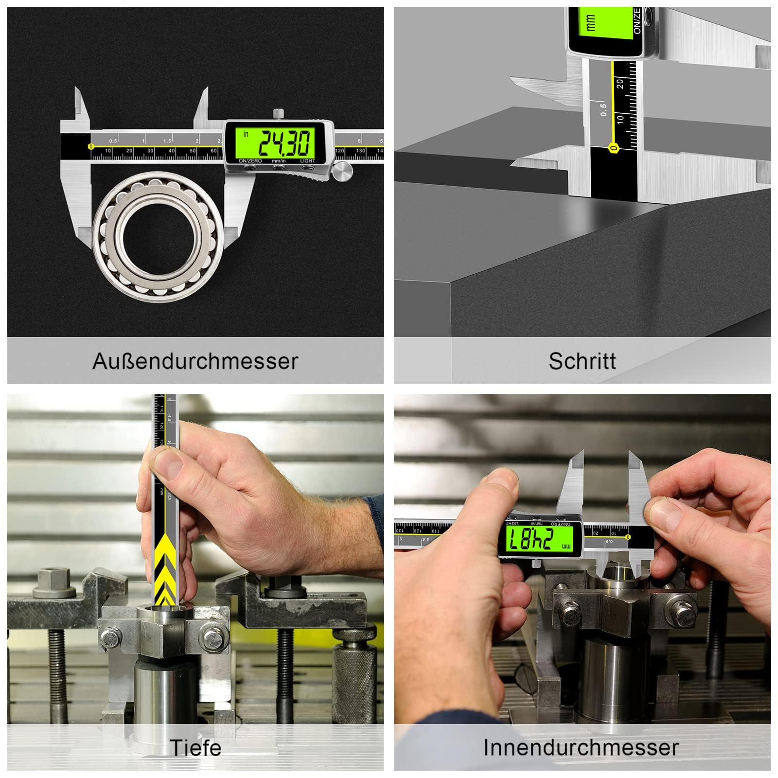 Calibrador Digital con Retroiluminación, Calibrador Digital de Precisión de 150 mm en Acero Inoxidable Pantalla LCD Resistente al Agua y Medición de Profundidad con Batería para el Hogar Industria