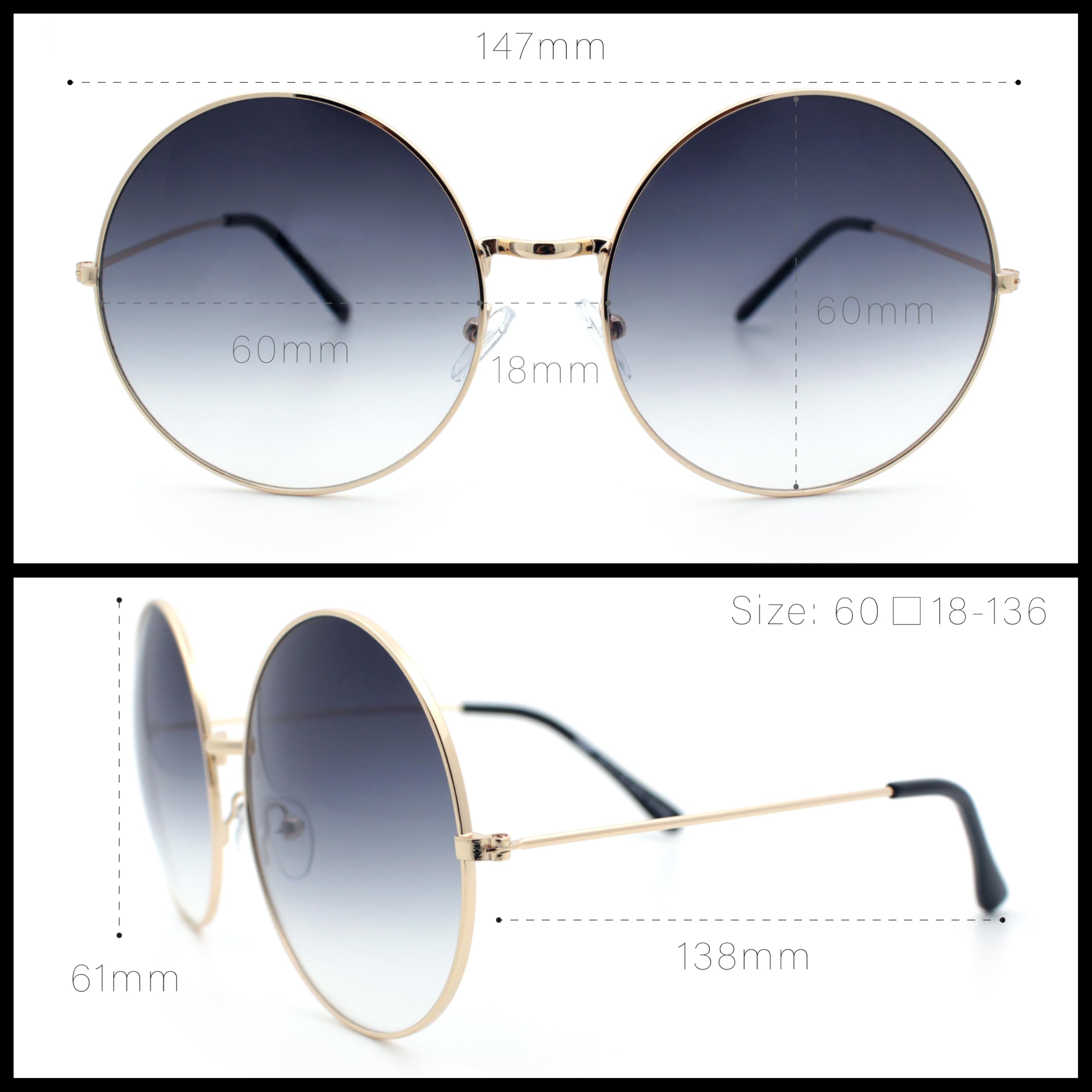Klassische Übergröße Joplin Stil Hippie Runde Runde Linse Sonnenbrille