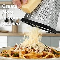 Vista 7 de Ourokhome Rallador de queso con asa, rallador de caja de acero inoxidable, triturador de verduras de cocina de 4 lados con recipiente para Negro