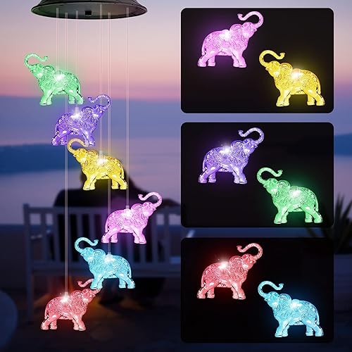 Miniatura 2 de Campanillas de viento solares, 2 carillones de viento LED automáticos que cambian de color, elefantemetal plateado, carillón de viento decorativo