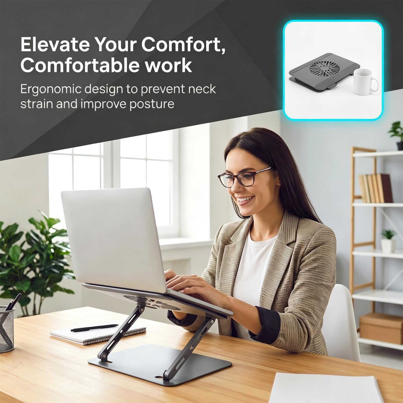 Supporto per Laptop Pieghevole con Ventola, Ergonomico Regolabile