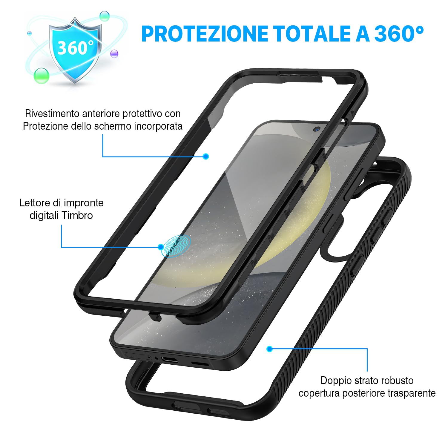 CENHUFO Cover Samsung S24 Plus 5G, Custodia Samsung S24 Plus Antiurto 360 Gradi con Protezione Schermo Integrata Rugged Case Doppia Faccia Fronte Retro Cover Samsung Galaxy S24+ / S24 Plus 5G -Nero