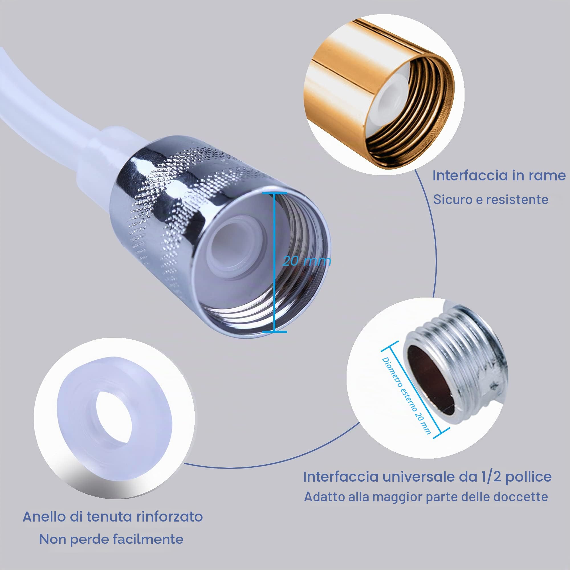Flessibile Doccia a Molla in ABS,Telescopico Tubo Doccia,Flessibile Doccia a Spirale per Soffione Bidet,Adatto per WC Sprayer Rubinetto und Spruzzatore da Lavandino(3M,Bianco)