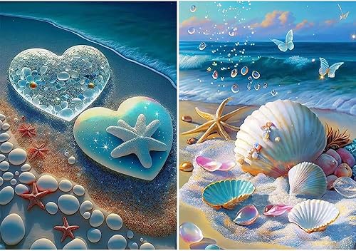 SENHAI Kits de arte de diamantes de playa para adultos, juego de 2 juegos de arte de diamantes de mar, juego de arte de diamantes 5D para adultos