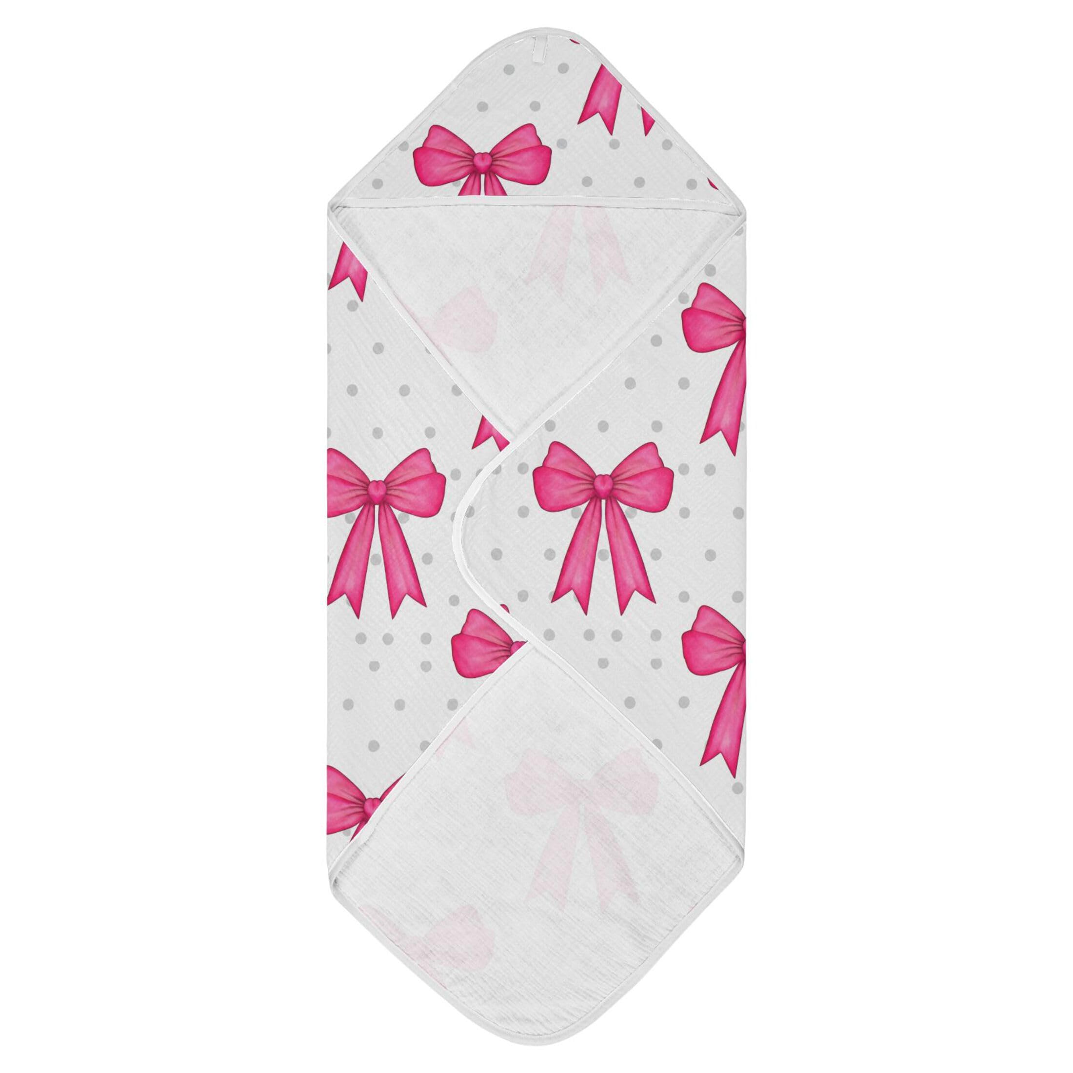 Kigai Baby Hooded Towel Absorbent Baby Bath Shower Towel with Hood for Newborn Boys Girls Babies Infant Toddler (Cute Bows 35 x 35 in)