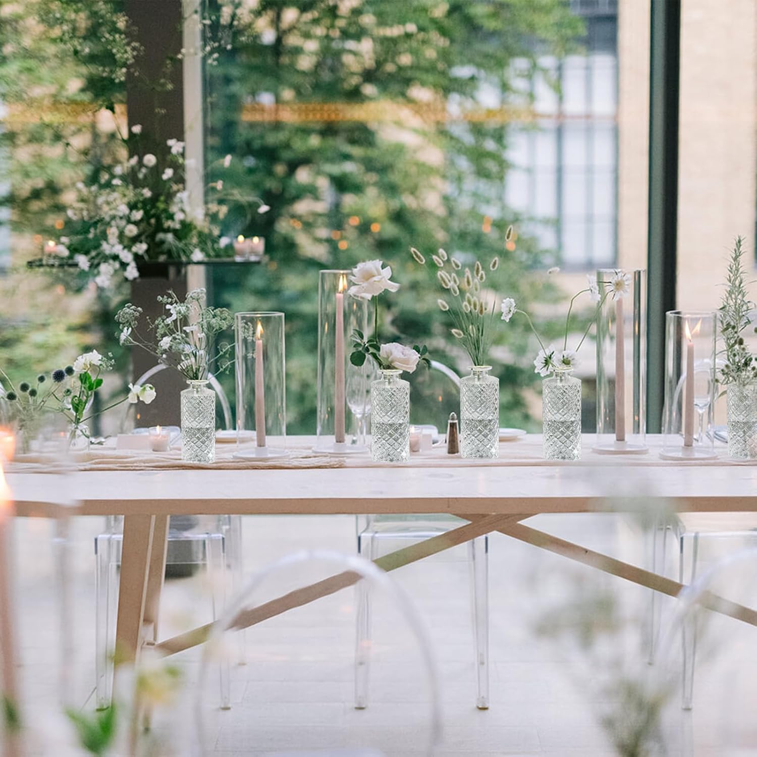 Clear Glass Bud Vase, 20 Pack Living Bud Vases, Small Diamond Bud Vases in Bulk, Mini Flowers Vases for Table Centerpiece, Office, Wedding Reception, Home Decor