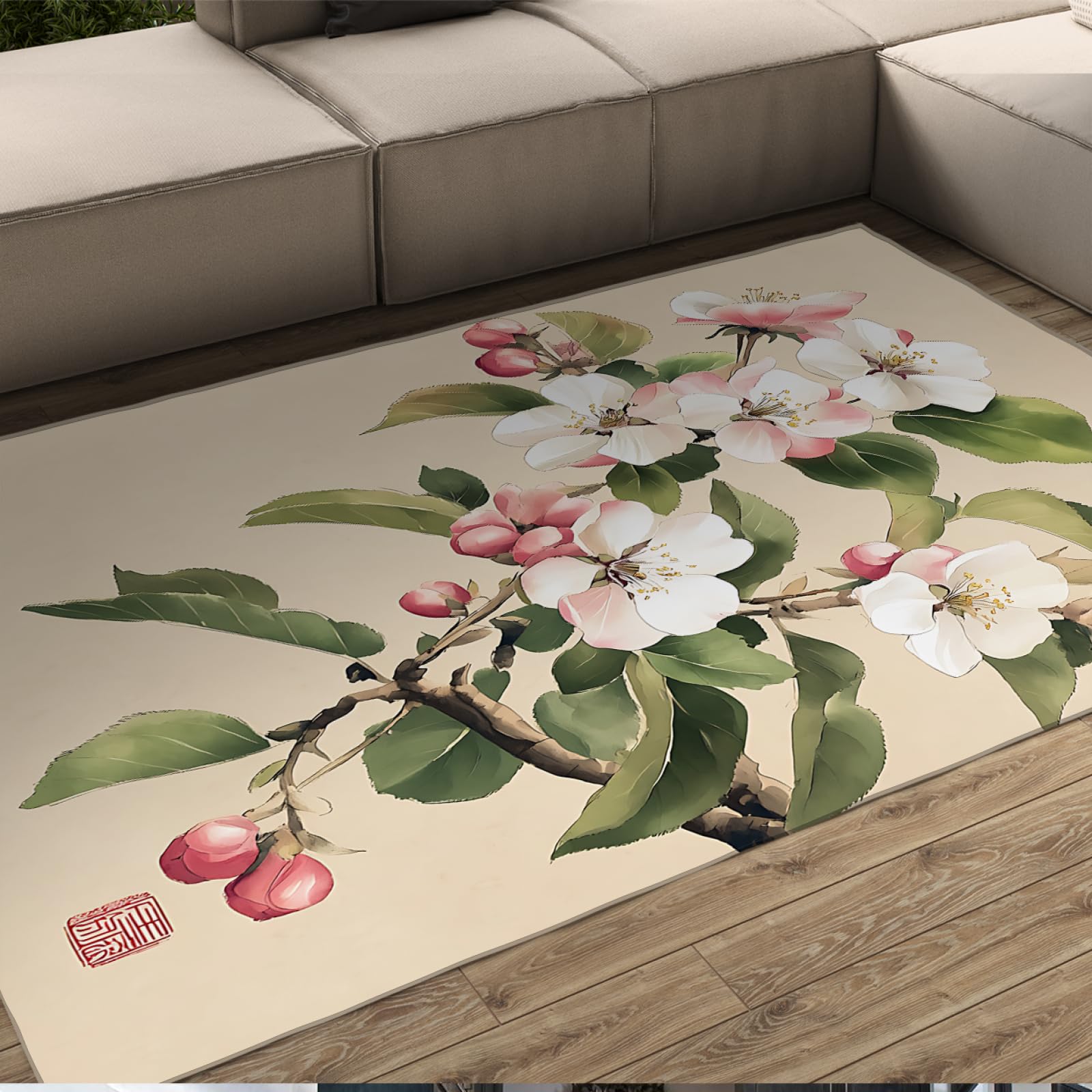Fleur Orientale Petit Tapis Lavable Style Chinois bégonias Roses Motif Doux Mince Tapis 60x90cm pour Chambre Salon Salon Salon canapé
