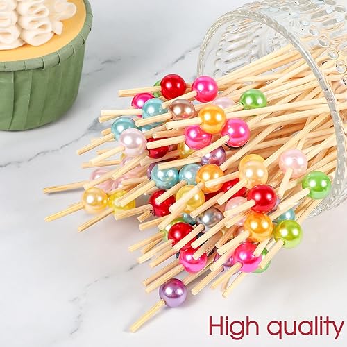 Miniatura 4 de 200 palillos de cóctel coloridos, palillos de dientes elegantes para aperitivos, brochetas de 4.7 pulgadas para aperitivos, palillos largos de