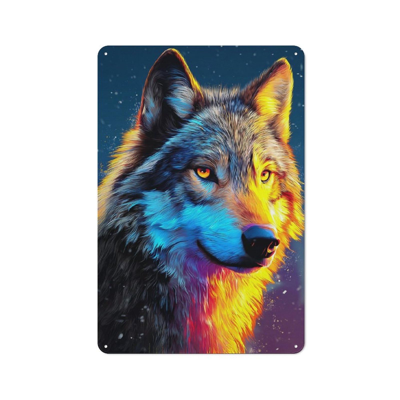 Junmoney Colorful Wolf Portrait Artwork Vintage Tin Wall Plaque 30X20cm For Café Or Restaurant, A Decorative Christmas Gift For Café Owners And Decorators