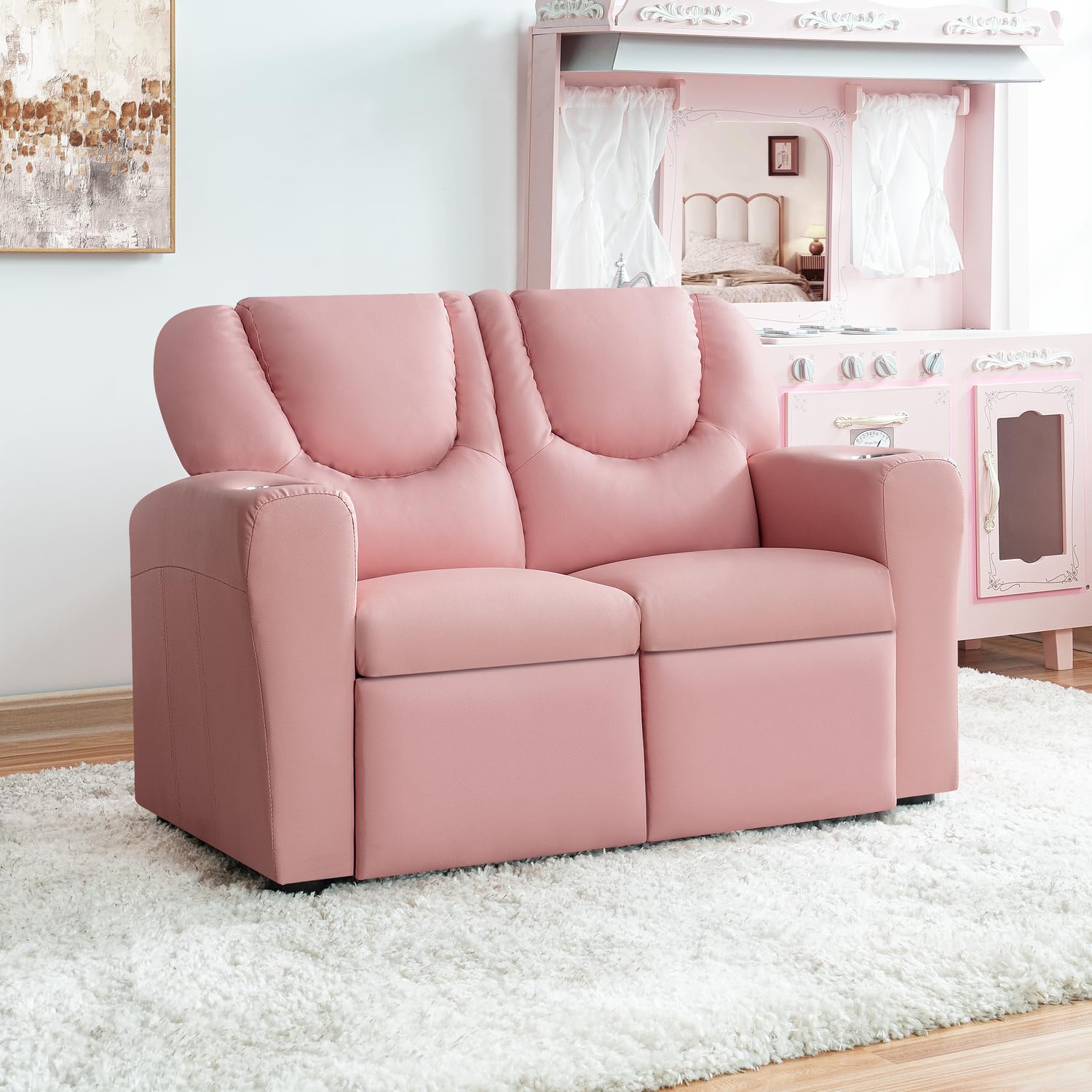 HomeStock Suri Tufted Loveseat Pink/Loveseat/PVC