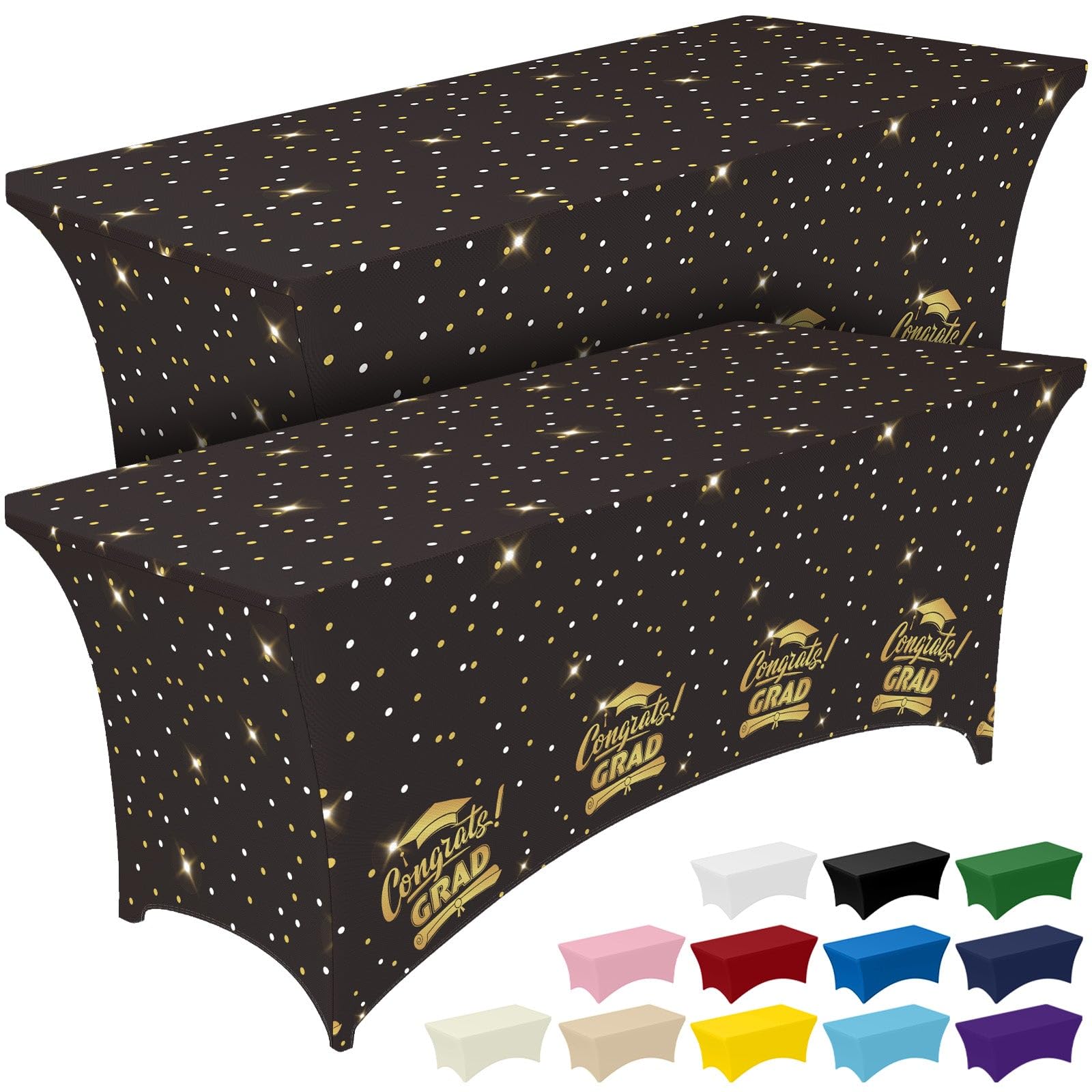 Pureegg Graduation 2026 Spandex Tablecloth 6ft 2 Pack Black