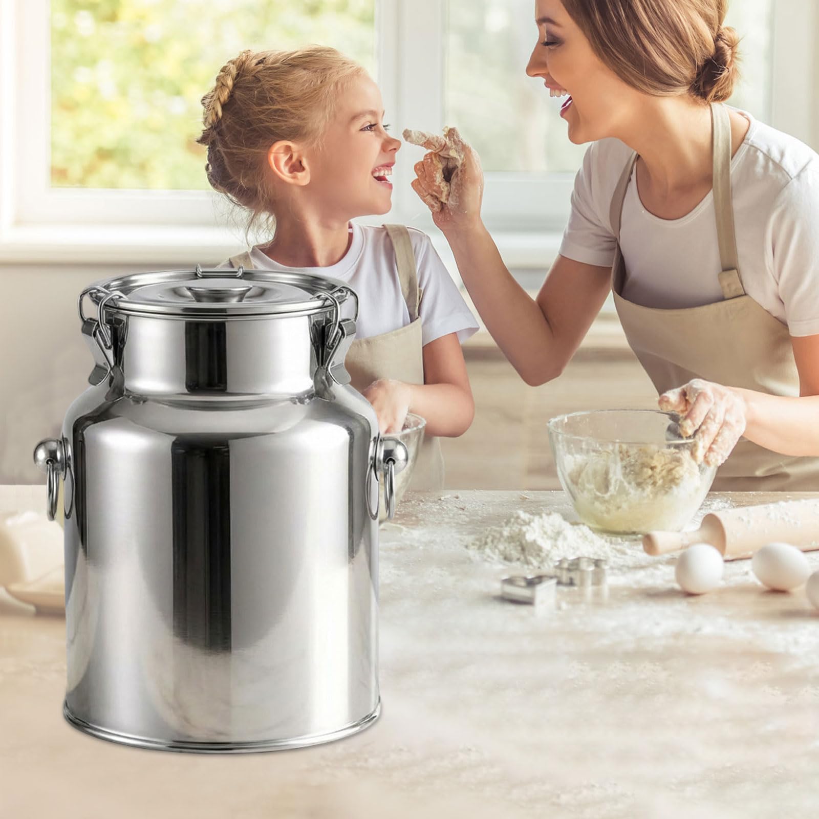 Milchkrug Aus Edelstahl, Milcheimer Mit Dicht Schließendem Deckel Luftdichter Behälter Milchkanne Vorratsbehälter Für Öl Für Reis, Milch, Getreide Und Kaffeebohnen,7L
