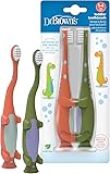 Dr. Brown's Toddler Toothbrush, Dinosaur, Green and Orange, 2-Pack 2 Count (Pack of 1) Green & Orange Dinosaurs