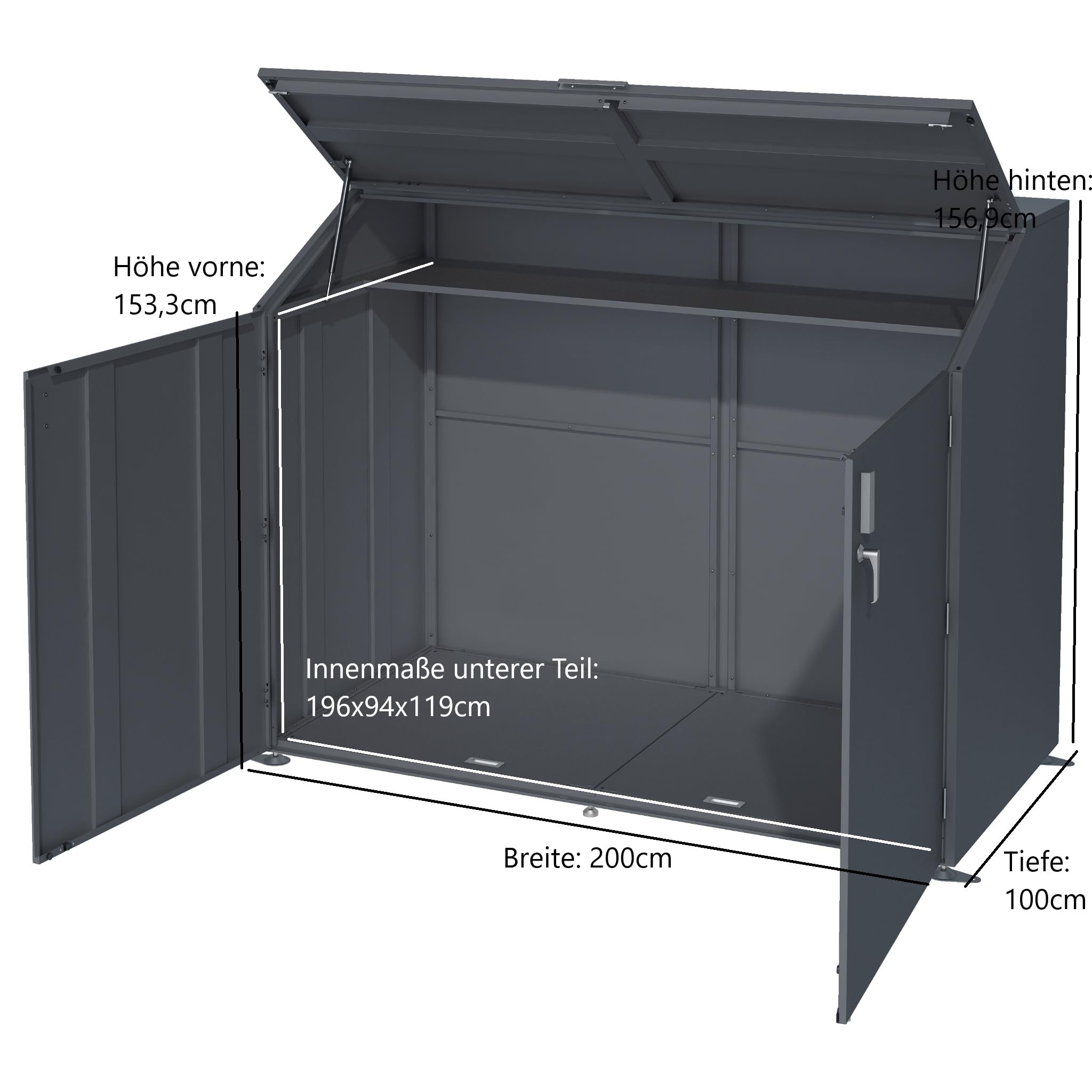 DEGAMO Fahrradgarage Metall anthrazit RAL 7016 wetterfest 200x100x157cm abschließbar
