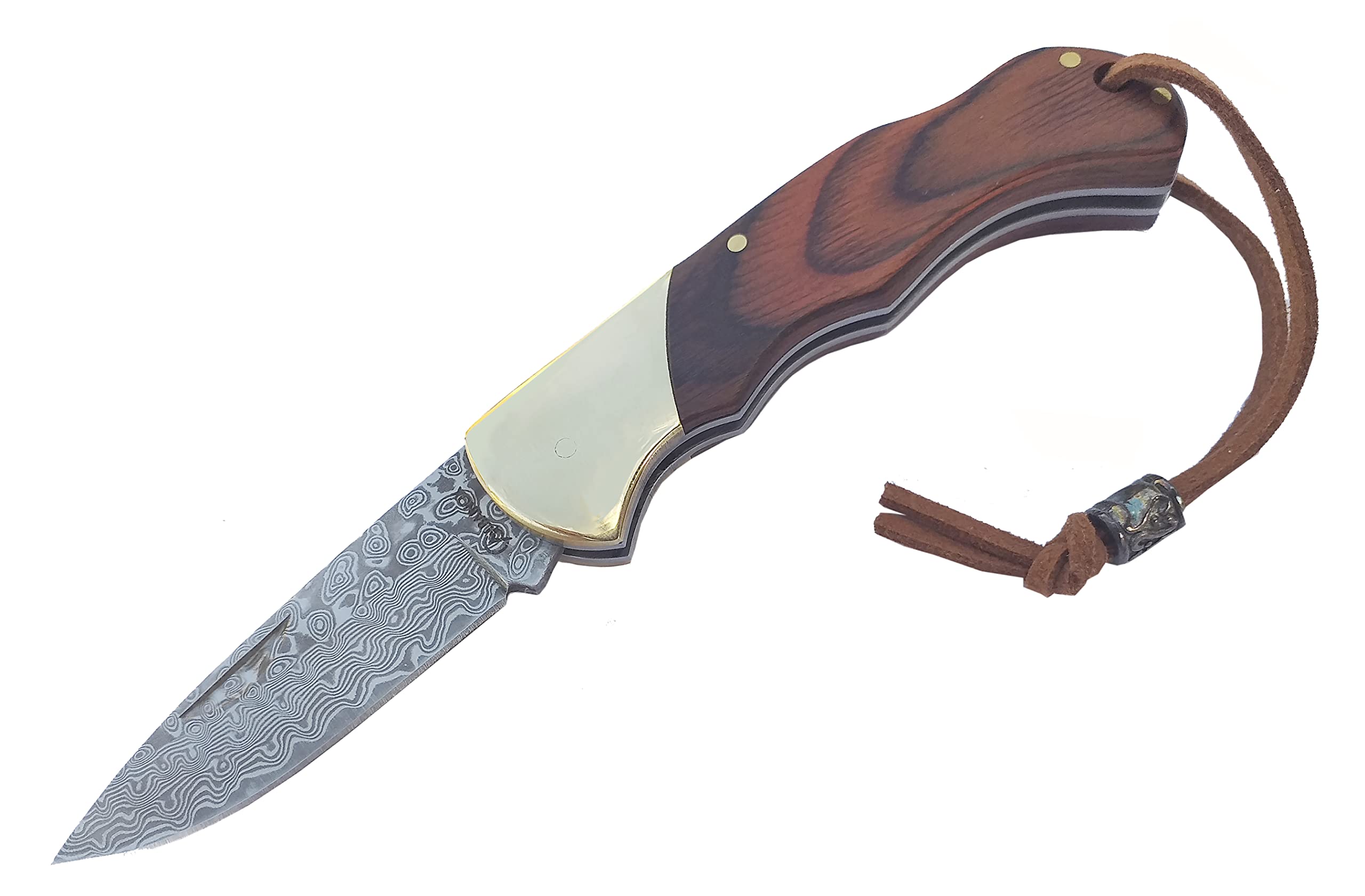 Tiendas LGP – Albainox 18557 Damasco, Navaja acero Damasco. Plegable, Hoja 6 cm. mango de Stamina Marrón, forros de acero Inox. Virola de Alpaca
