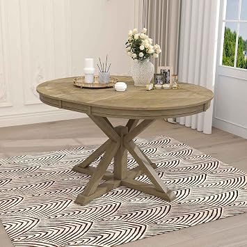 Dining Table, 54" to 42" Expandable Kitchen Table for 4 to 6, Retro Functional Extendable Table, Round to Large Oval Wood Table Furniture for Dining Room Kitchen Living Room Apartment, Oak