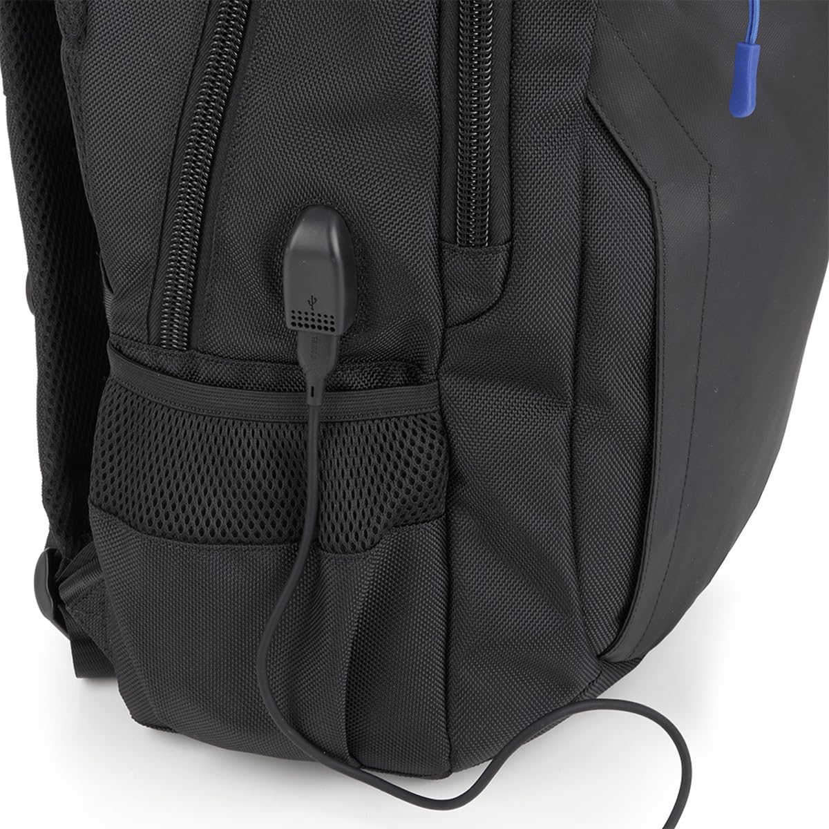 Gabol - Mochila Impermeable para Portátil 15,6" Pixel 34x46x17 cm - Capacidad 24L - 2 Compartimentos, Acople a Maleta y Conector USB - Diseño Español en Poliéster Resinado y Libre de PVC - Negro
