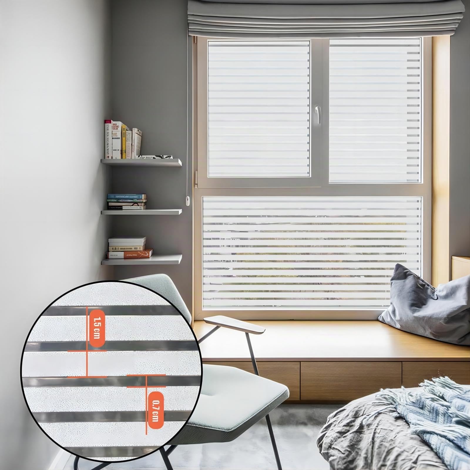 Lemon Cloud Film occultant fenêtre Anti Regard Electrostatique Film Fenetre Film Vitre Motif Rayure Film Vitrage Non Adhesif Anti-UV Idéal pour Bureau Chambre Cuisine Maison Salle de Bain 90x400cm