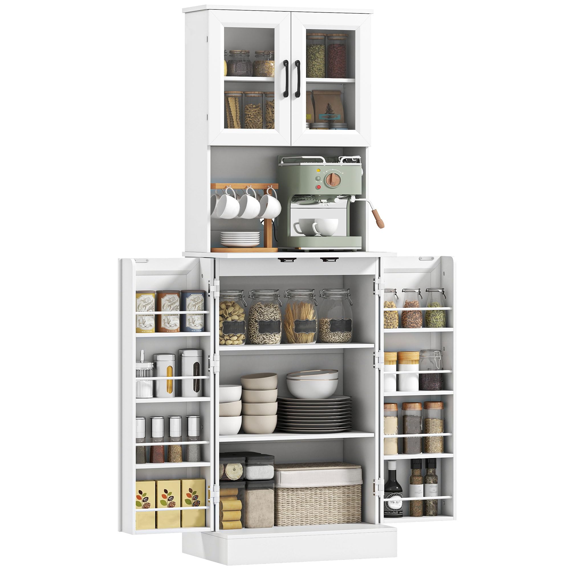 HOMCOM Küchenschrank mit 4 Türen Arbeitsplatte 60 x 39,5 x 180 cm Weiß