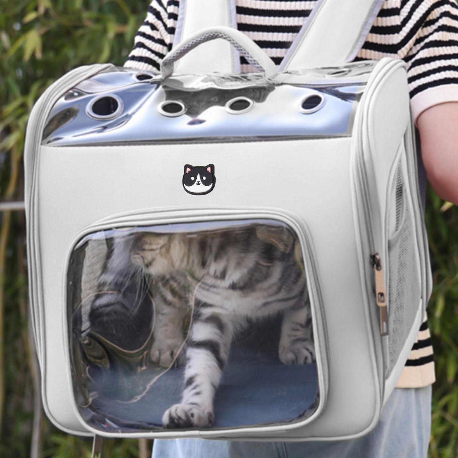 Zaino per Gatti, Zaino Gatto Trasporto Zainetto Trasportino Gatto Pieghevole Per Viaggi, Escursioni, Grigio