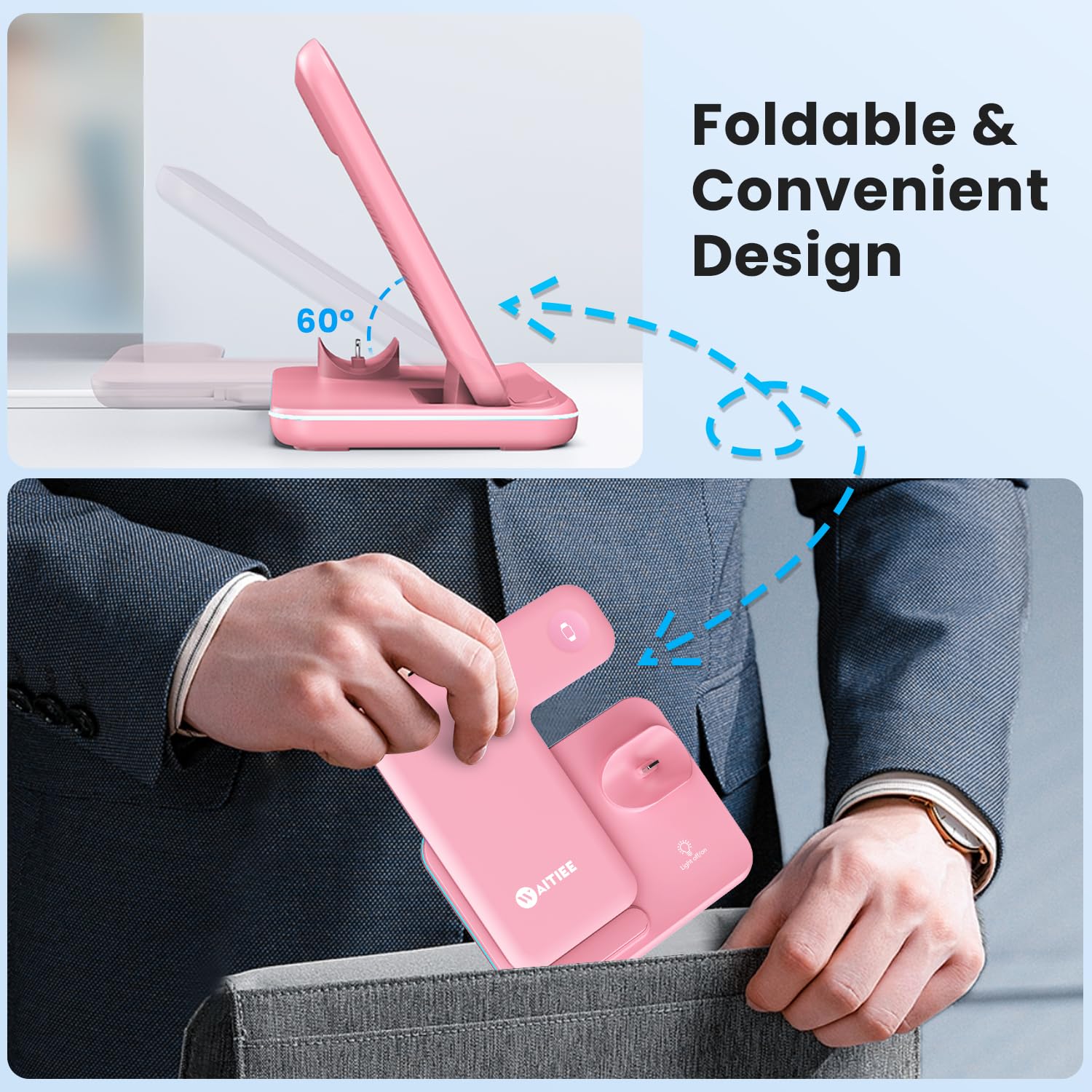 WAITIEE Wireless Charger 3 in 1 Charging Station for for iPhone 16 15 14 13 12 11 X 8 & for Apple Watch, for AirPods 1/2/3/Pro/Pro 2 with Lightning Charging Case(Purple): WAITIEE Wireless Charger 3 in 1, 15W Fast Charging Station for Apple Watch 10/9/8/Ultra 2/Ultra/SE/7/6/5/4/3/2, for AirPods 3/2/1/Pro for iPhone 16/15/14/13 /Plus/Pro/Pro Max/12/11 (Pink)