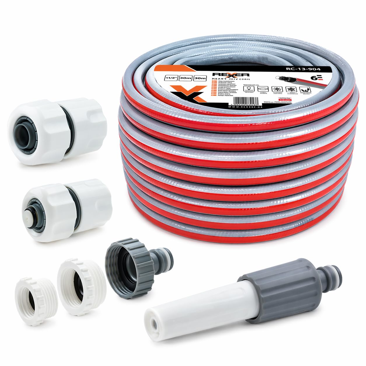 REXXER Gartenschlauch-Set 30 m, 3/4 Zoll, 6-lagig | 19 mm, inkl. Sprühdüse, Schnellkupplungen und Wasserhahnanschluss, verdrehsicher, UV-beständig