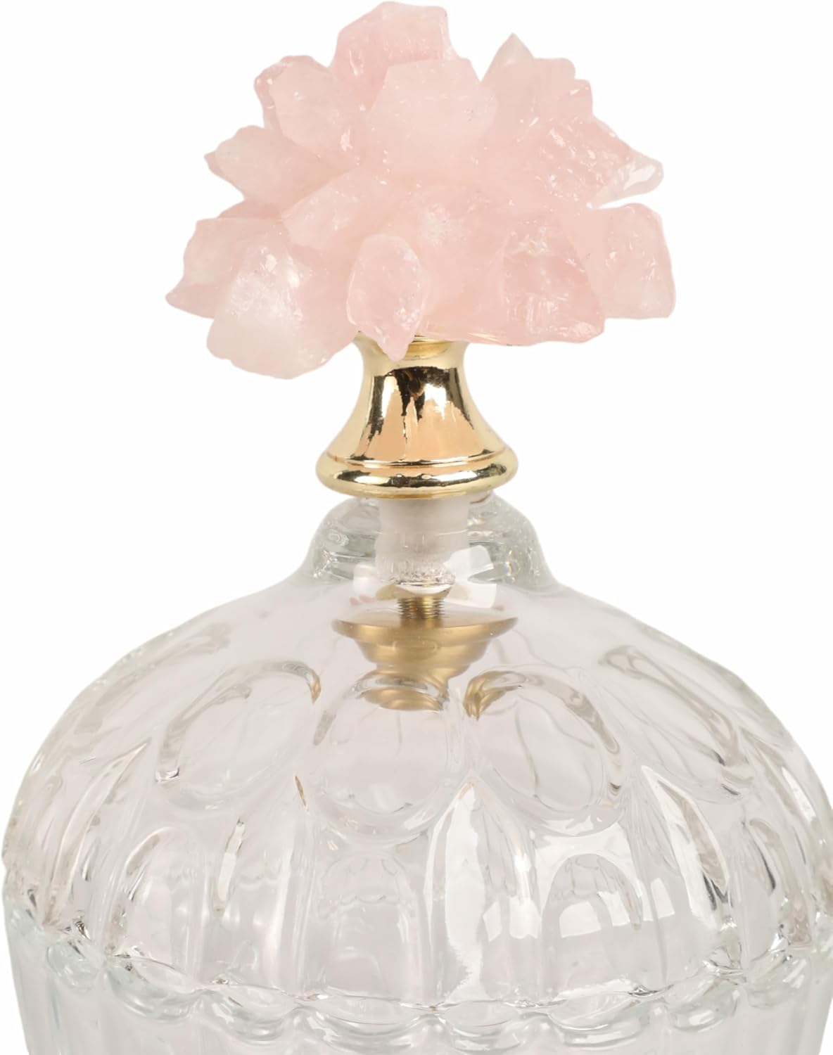 Decorative Glass Bottle with Stone Top for Home and Living Room Decor - Flower Bottle for Bedroom, House, and Dining Room - Small Jar Container for Office and Tabletop - 6", Pink & Gold