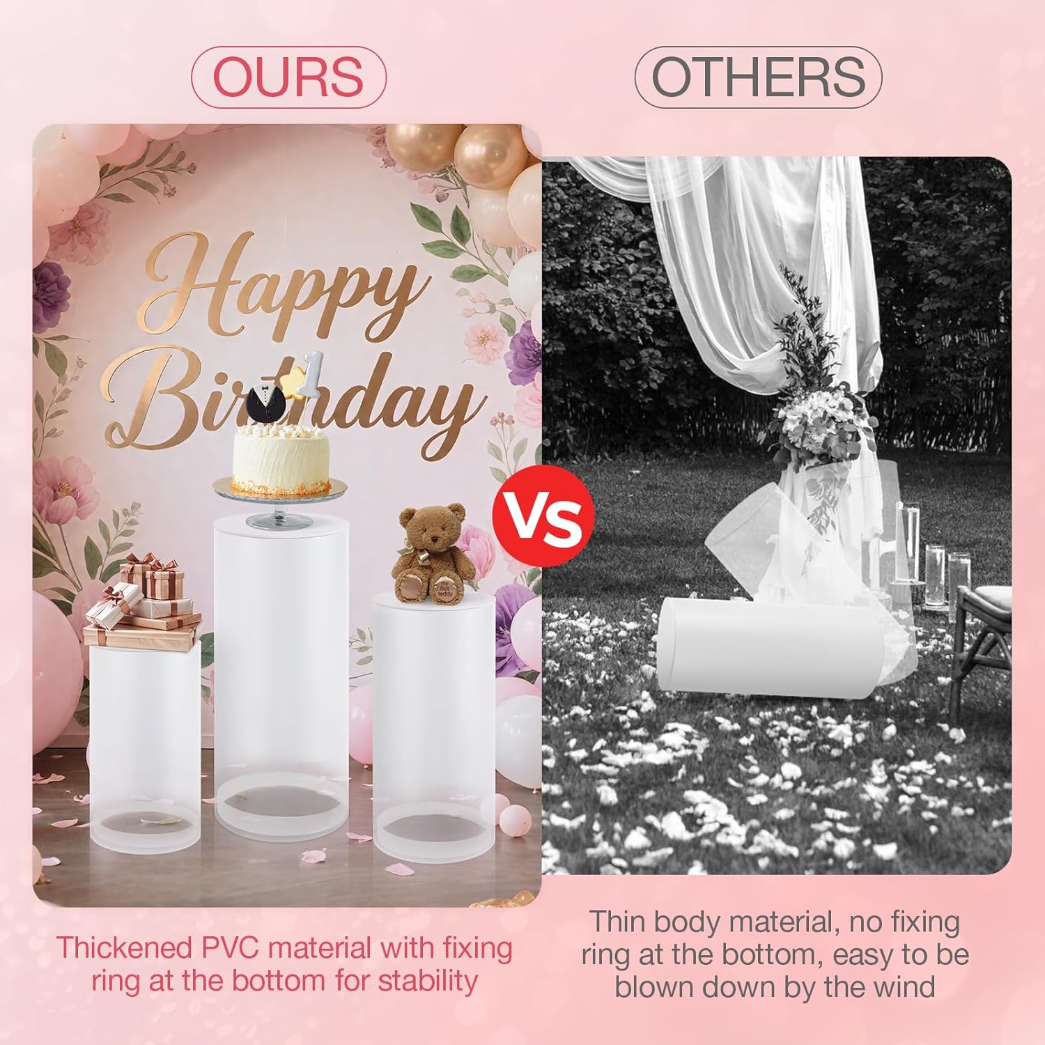 FAHKNS 3PCS Cylinder Stands for Party White Round Cylinder Plinths Dessert Table Display Pillars for Wedding Birthday Party Decor, 35.4''(L) 29.5''(M) 23.6''(S)