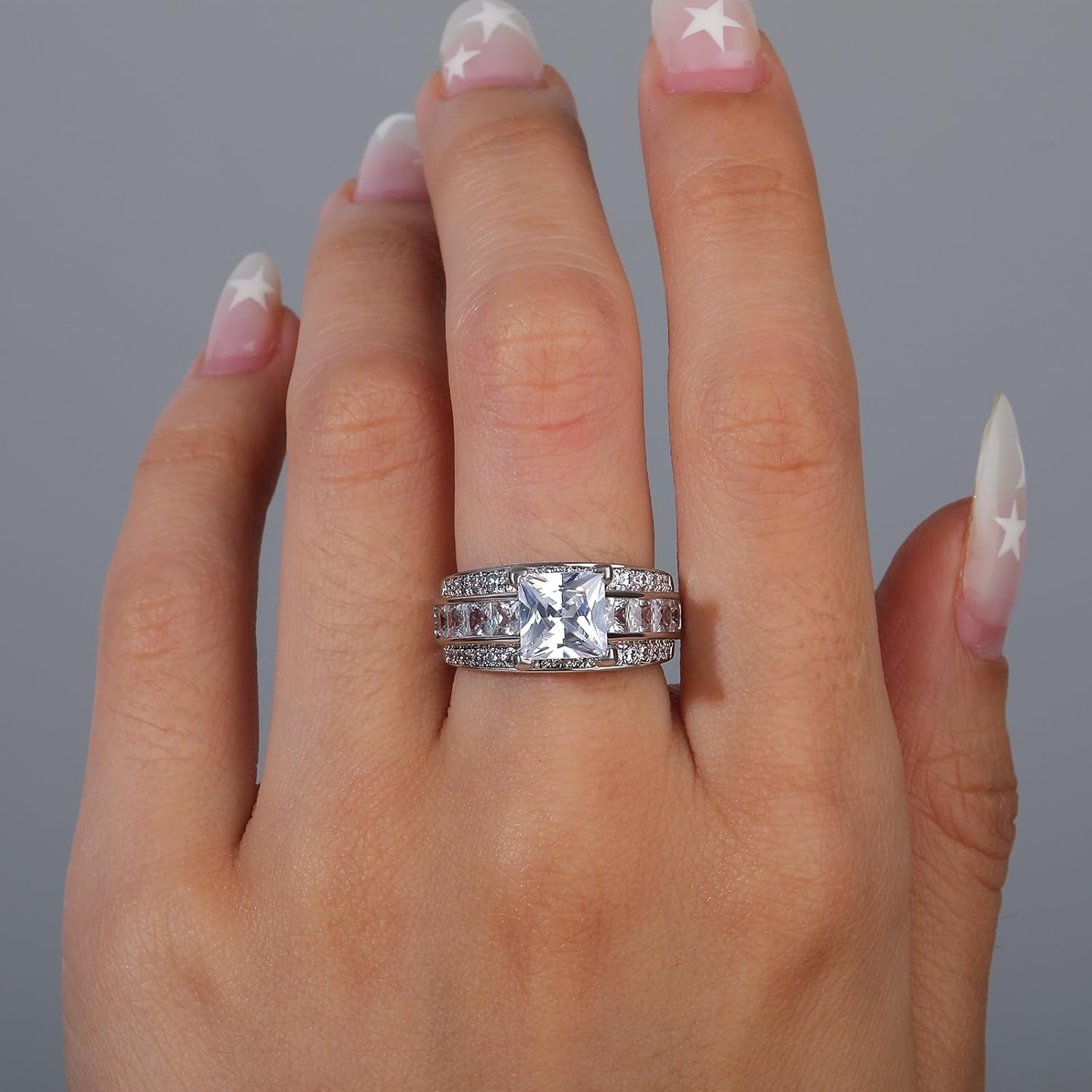 Jeulia Classic Princess Cut Sterling Silver Ring Cubic Zirconia Wedding Diamond Band Rings Engagement Bridal Anniversary Rings for her - Image 6