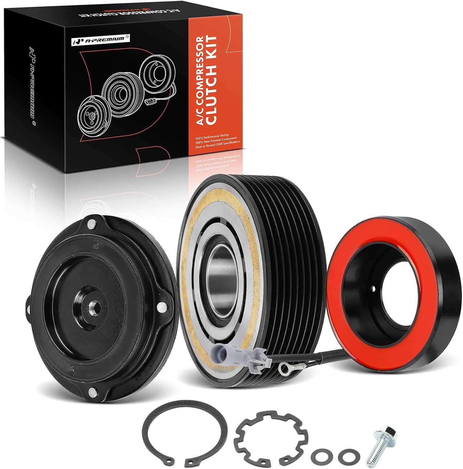 A-Premium Air Conditioner AC Compressor Clutch Kit Compatible with BMW 335i, 335i GT xDrive, X5, 535d, 535d xDrive, 535i, 535i GT xDrive, X3, 435i, 435i xDrive Gran Coupe, 740i, 740Li xDrive, X6, 640i