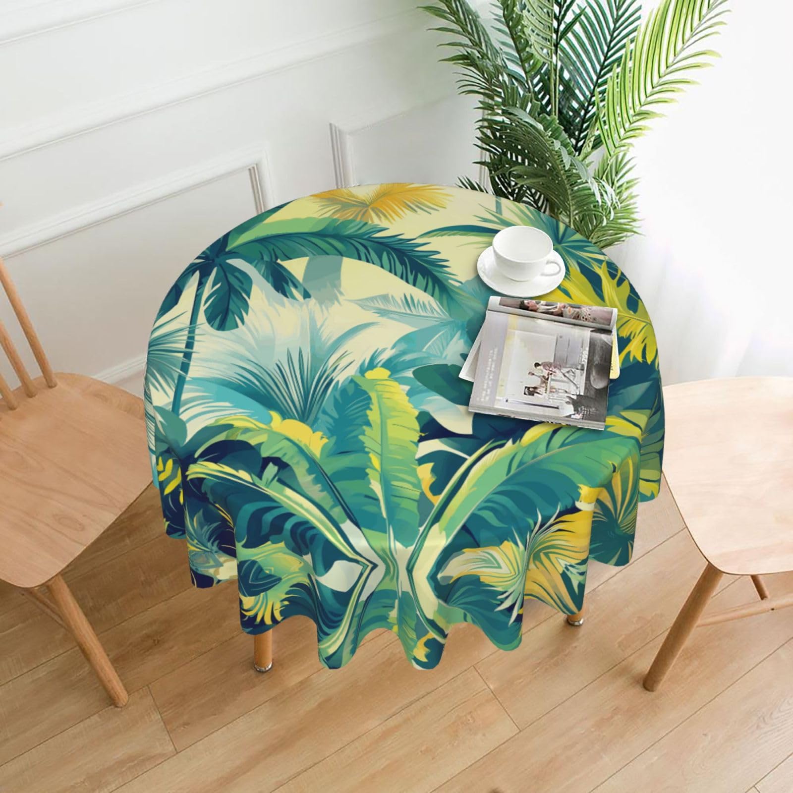 HLBSDM Tropical Forest Printed Practical Round Tablecloth, Durable, Suitable for Home, Restaurant, Hotel, Gathering, and Decorative Table Covers
