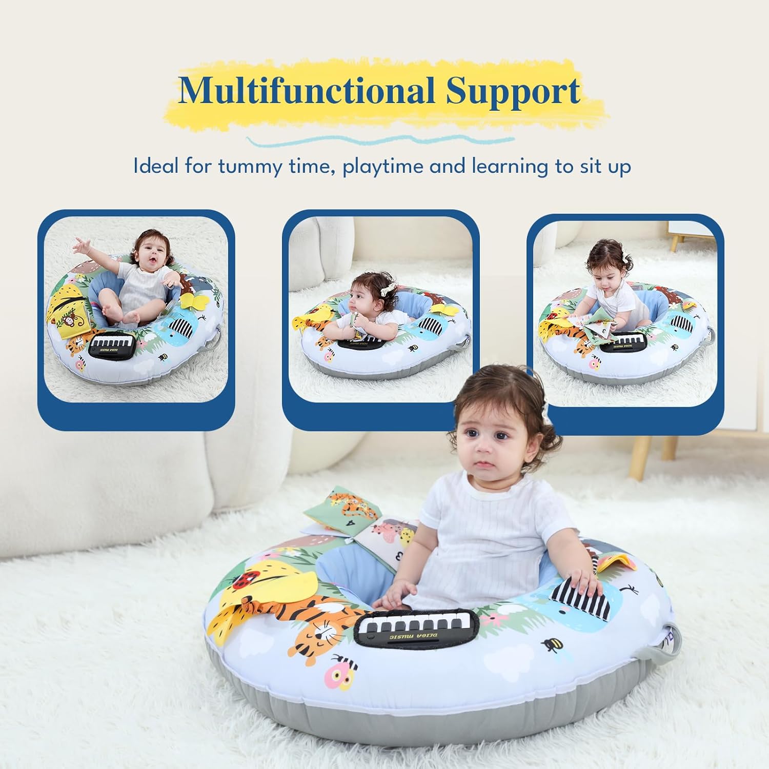 Lovvie & Joy 3-in-1 Baby Seat & Tummy Time & Play Activity Center Ring,Soft Infant Seats for Sitting Up Chair 0-12 Months Babies with Toys for Early Sensory Exploration and Motor Skill Development - Image 3