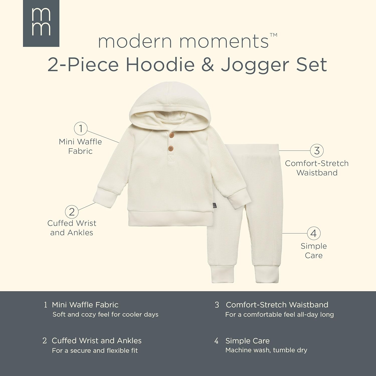 Modern Moments by Gerber Baby Girls' Mini-Waffle 2-piece Hoodie and Pant Set - Image 6