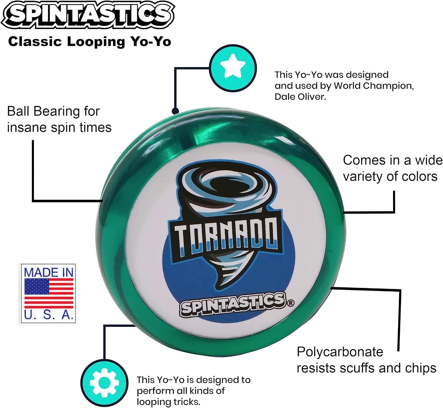 Tornado - Looping Yo-Yo, Classic Shape, Ball-Bearing Axle, Designed by World Yo-Yo Champion,