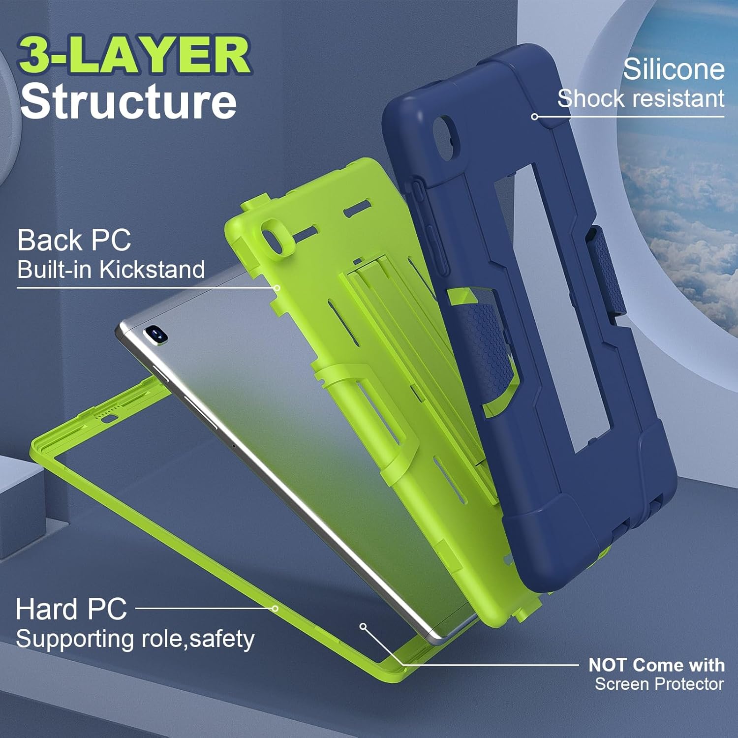 Tablet PC Bags Cases Sleeves Compatible with Samsung Galaxy Tab A7 Lite 8.7-Inch 2021 (SM-T225/T220) Case Tablet Silicone Case with Kickstand, Heavy Duty Shockproof Shell Rugged Protective Cover(Navy