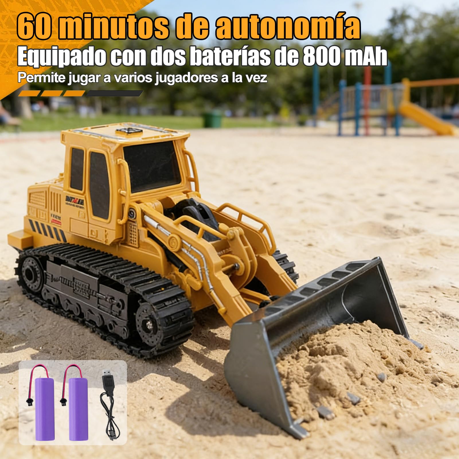 Jiakora Bulldozer Teledirigido, Juguete de Vehículos de Construcción, Pala Cargadora Teledirigida, Excavadora RC de 2,4 GHz con Luces Sonoras y 2 Batería Recargable, Regalo para Niños de 4 a 12 Años