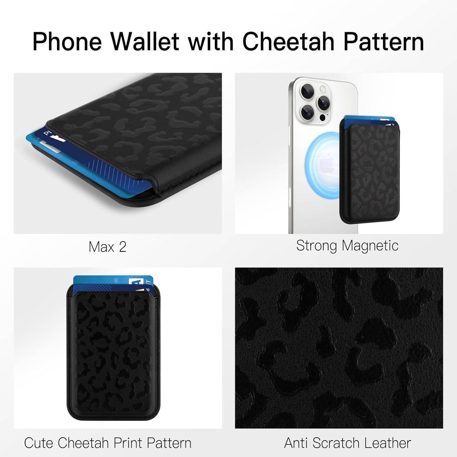 MOWIME Compatible with MagSafe Wallet, Cute Cheetah Print Pattern for Women Girls, Stronger Magnetic Card Holder Phone Wallet for iPhone 17/16/15/14/13/12 Series, Fit 2 Cards, Black - Image 5