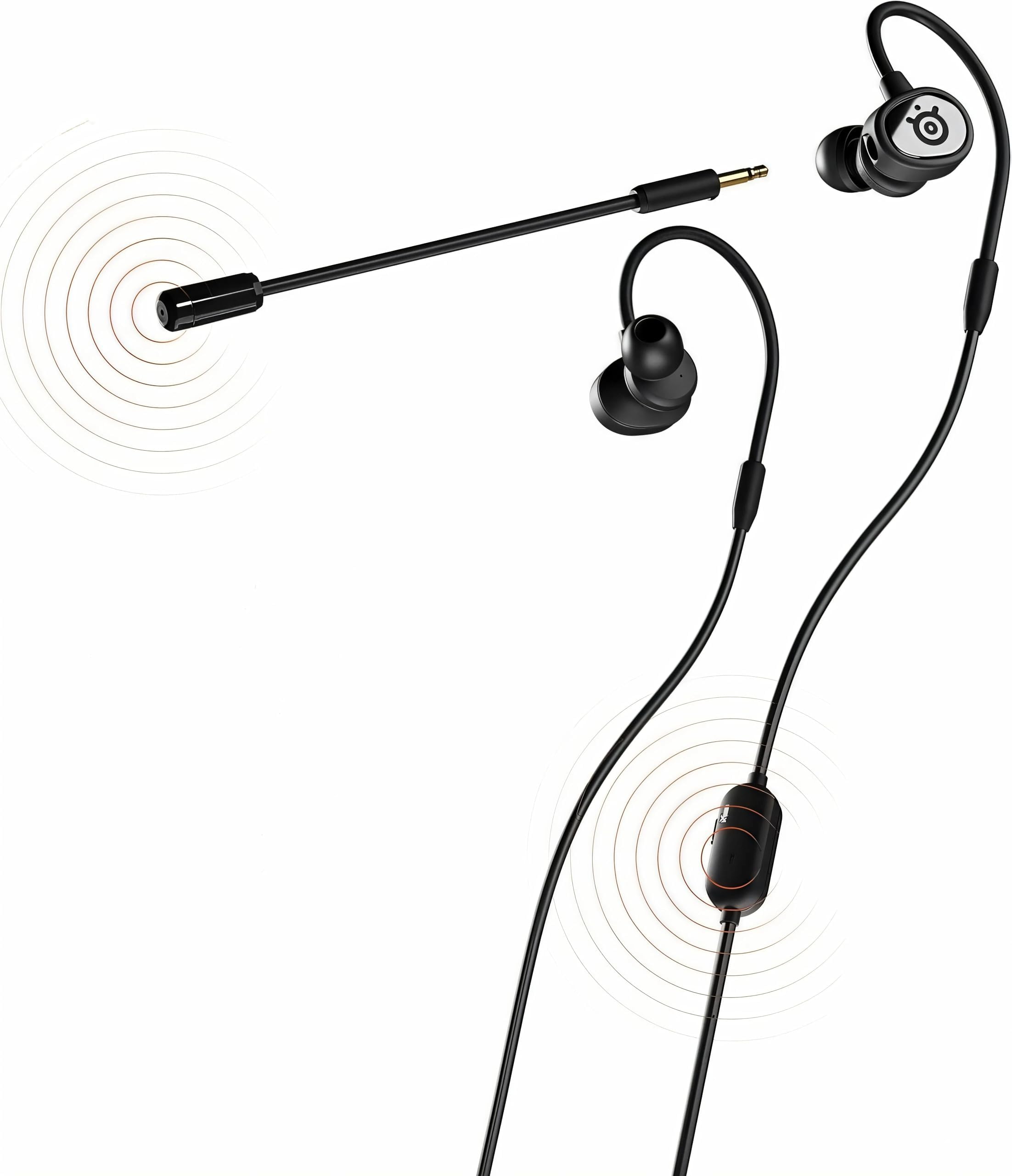 - Gaming Earphones Mic Attachable/Detachable Tusq Noise Cancelling PC/PS/Switch/Smartphone Compatible Ear-hang Black Adjustable in 3 Steps to Fit Ear Size