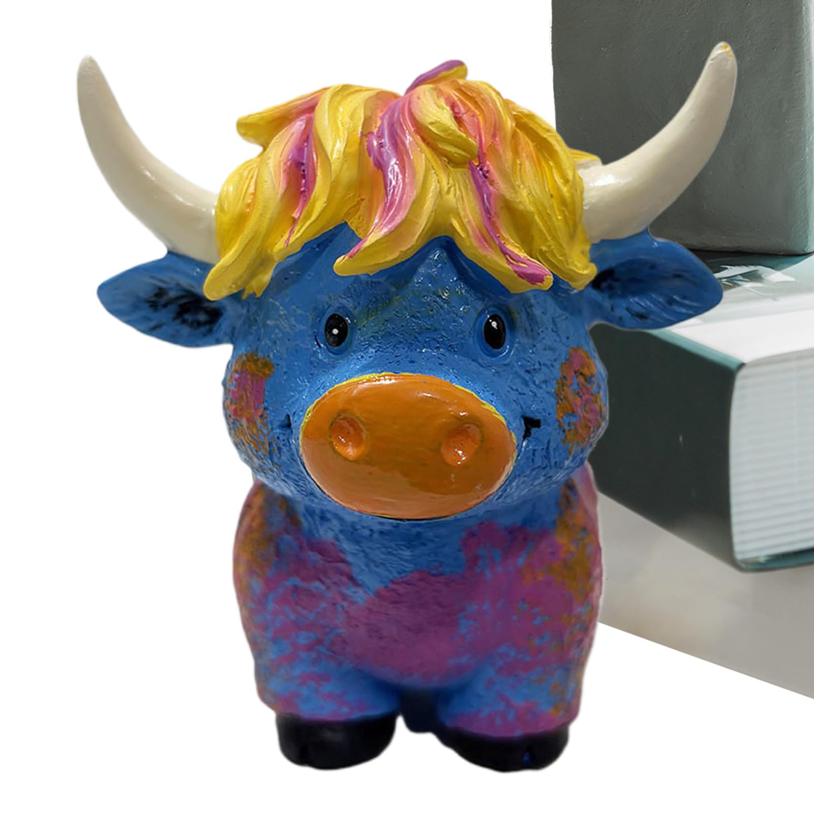 Sculpture de bureau vache des Highlands en résine aux finitions soignées pour maison