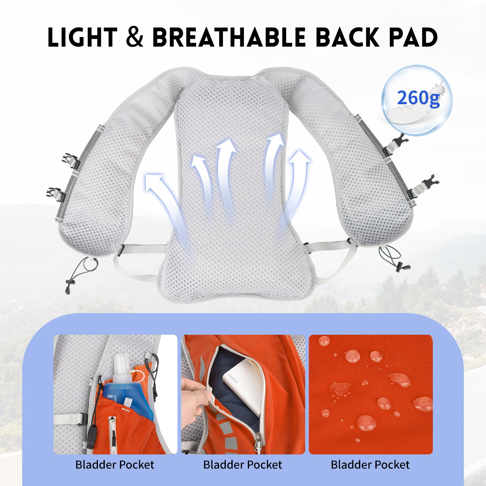 Expansea Zaino da Corsa 7L, Super Leggero Zaino Uomo & Donna, Tasche Multiple, Running Vest With Borraccia Morbida 500ml per Ciclismo, Maratona,Corsa, Arrampicata e Altri Sport All'Aria Aperta