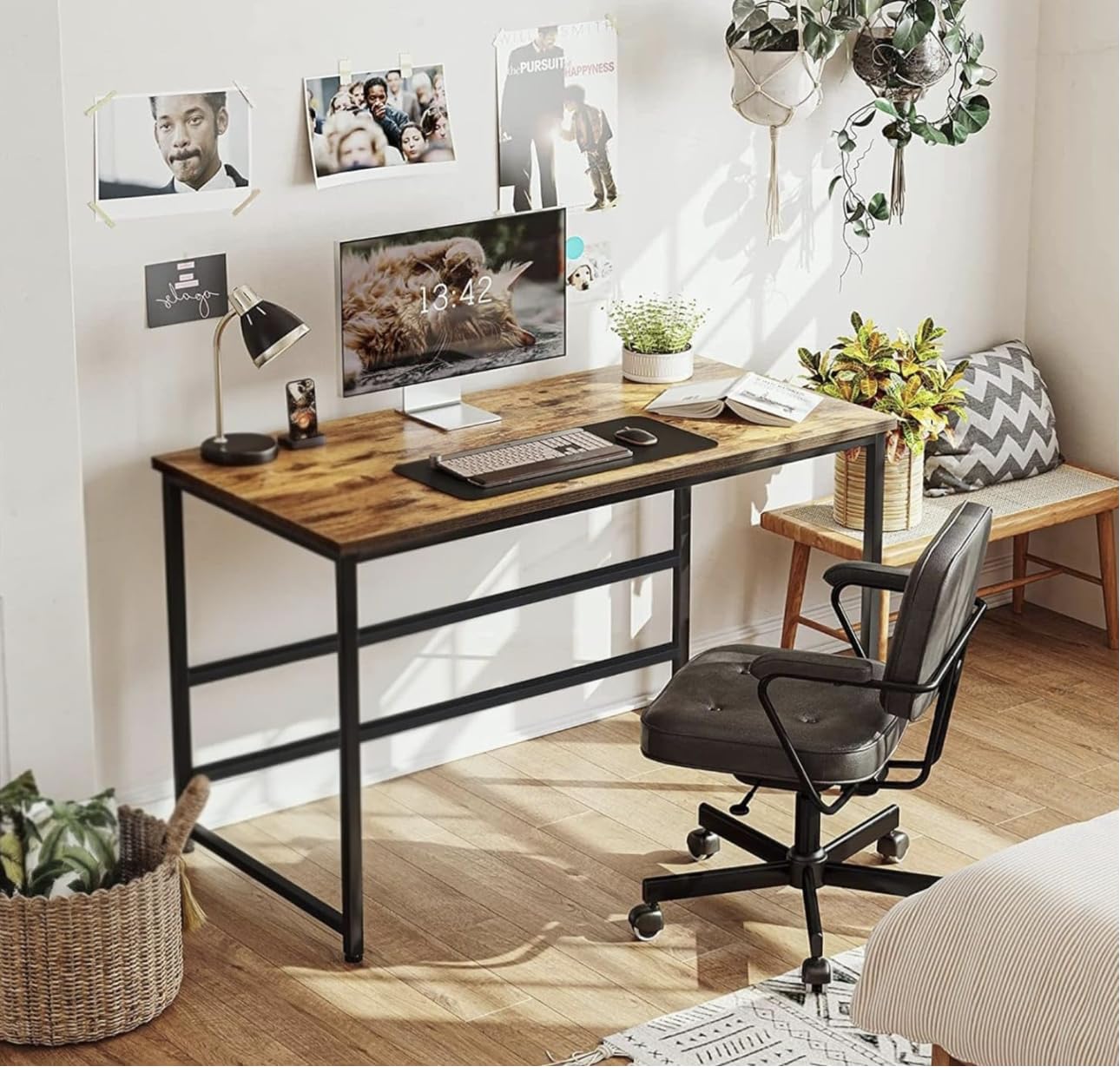 Portable Wood & Metal Computer Desk | Modern Writing Table | Multipurpose Study Table Best for Home, School, Office Work & More | Ideal for Kids & Adults-image-48