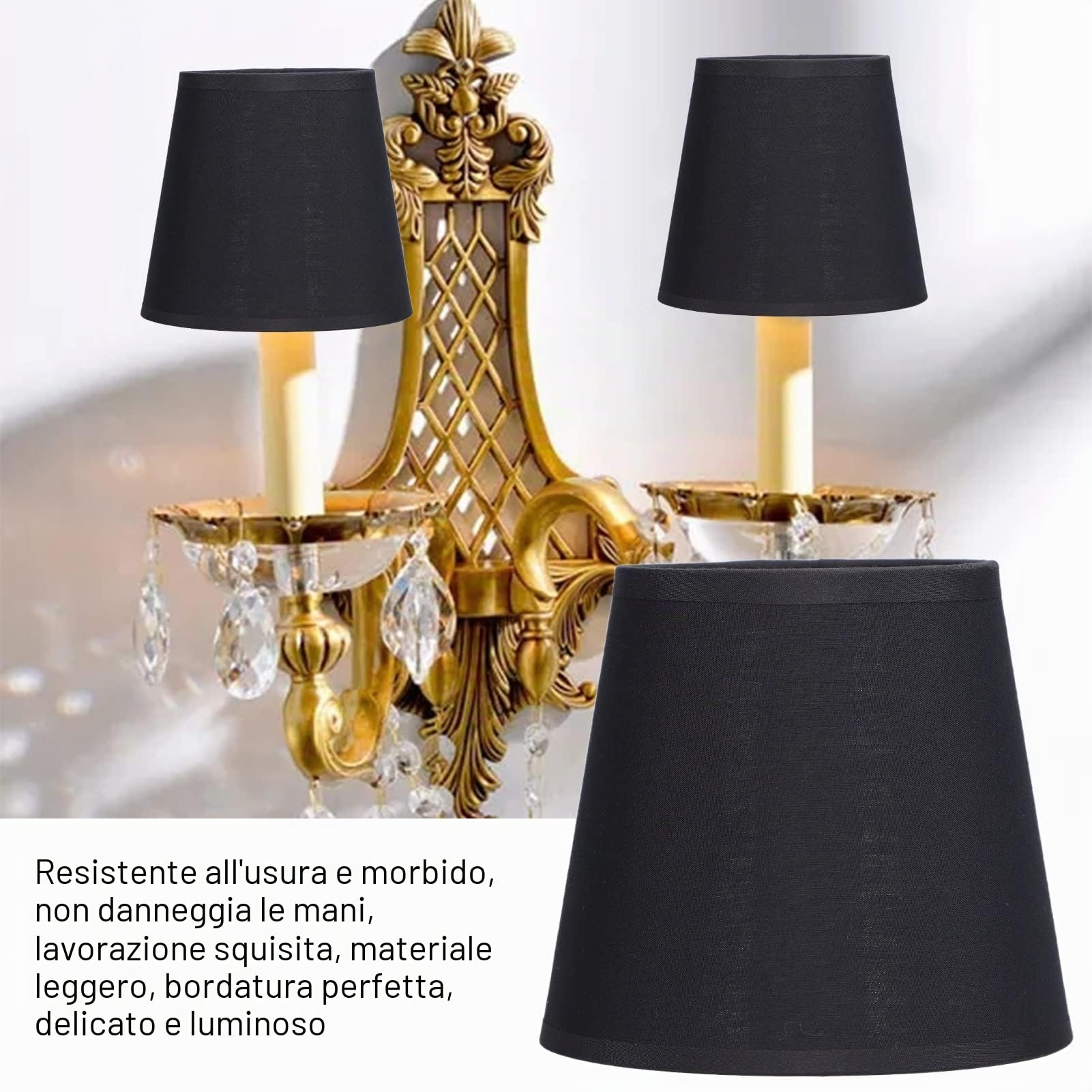 6 Pezzi E14 Paralumi in Tessuto 5,9 * 3,5 * 4,9 Pollici Clip-On Ad Alta Trasmissione Luminosa Candela Tavolo Paralume in Cristallo Lampadario per Lampadine E14 Lampade