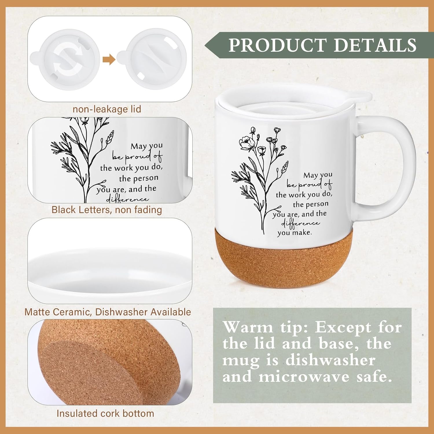 Sayglossy 4 Pcs Inspirational Thank You Gifts Set for Employee CNA Week Never Forget The Difference you made Notebook Coffee Mug Candle Ballpoint Pen for Team Coworker Teacher Volunteer Mom