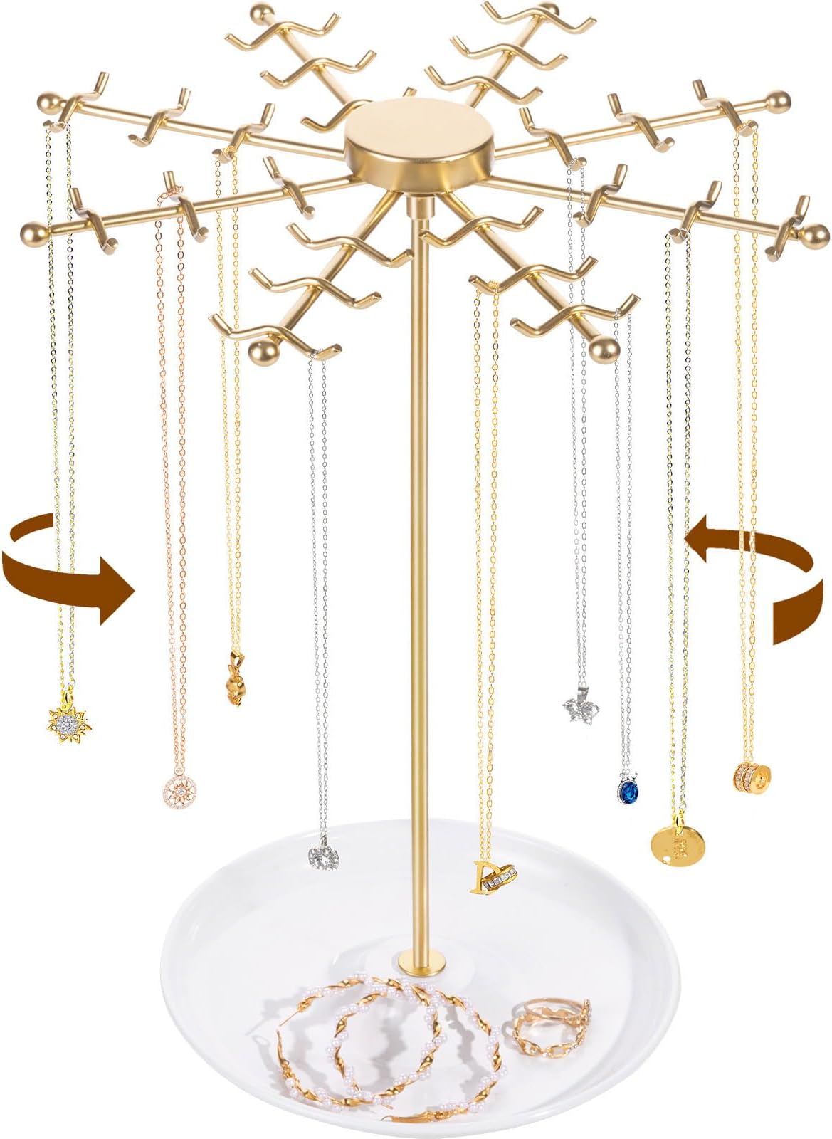 Amazon.com: UCUDI Wooden Rotating Necklace Holder Jewelry Organizer ...