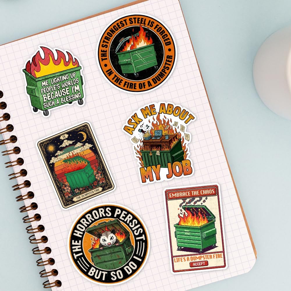 (10Pcs-3in) Dumpster Fire Sticker Pack, Funny Meme Dumpster Fire Raccoon Sticker, Inspirational Motivational Humor Gift, Decoration for Laptop Tablet Water Bottle Office Helmet Vehicles - Image 6