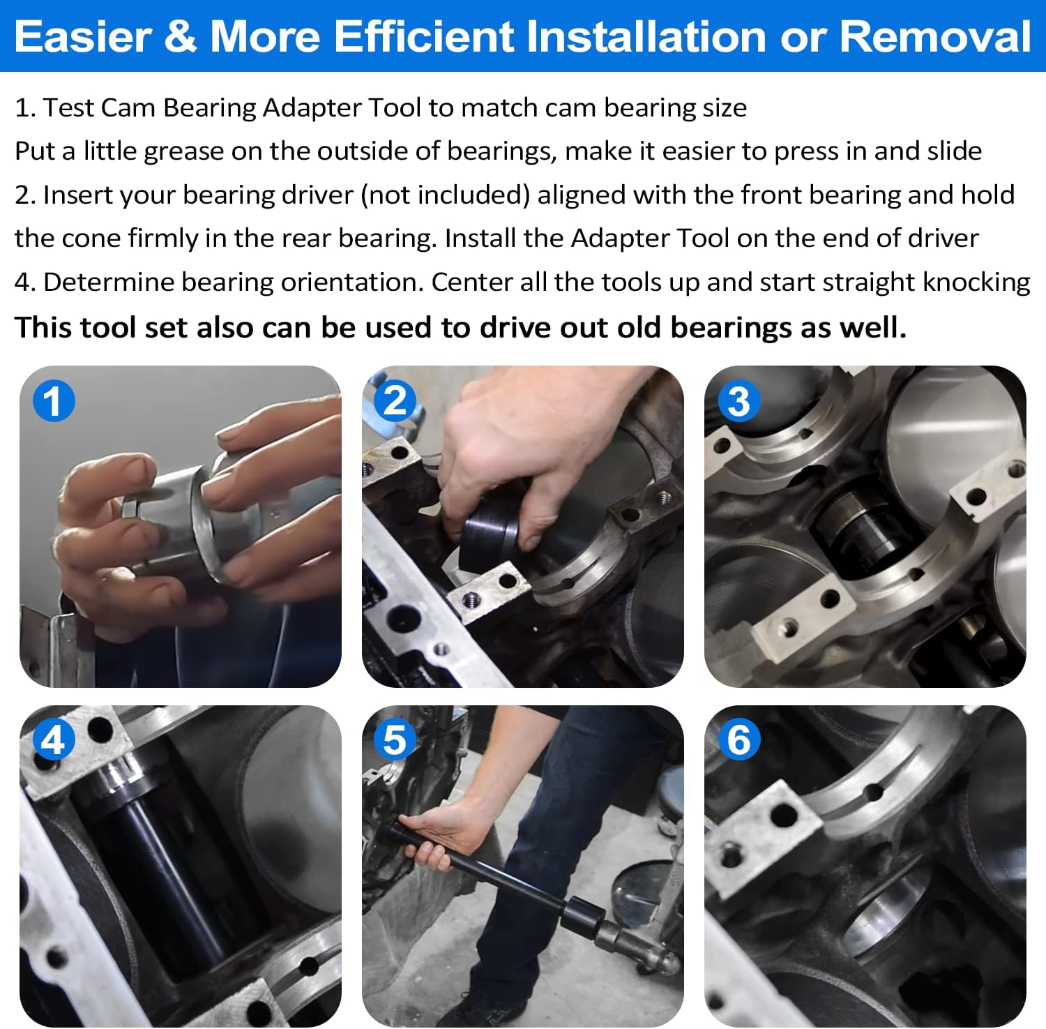 LAIKOU 3164088 Cam Bearing Adapter Tool Set for Cummins ISX ISX15 QSX QSX15, Camshaft Bearing Installation and Removal Tool Kit Replace M20060-39 M2006039